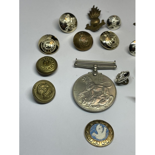 603 - VARIOUS BADGES, MEDALS AND BUTTONS ETC