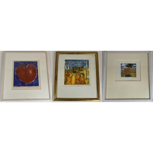 104 - A SET OF THREE VINTAGE SWEDISH LIMITED EDITION GRACE FALK SIGNED PRINTS, ALL TITLED AND WITH LABELS ... 