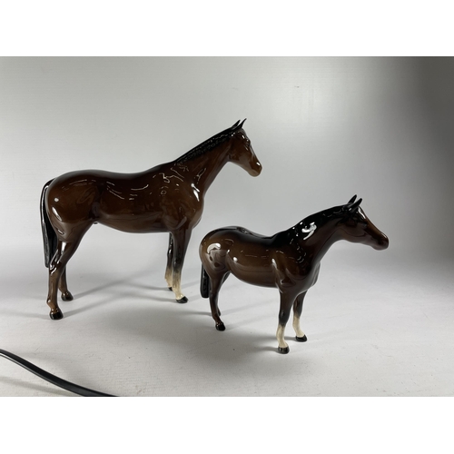 702 - TWO BESWICK BROWN GLOSS HORSE MODELS - BOIS ROUSELL AND LARGE RACEHORSE