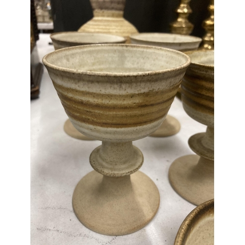 187 - A VINTAGE STONEWARE SET OF FOUR CUPS, BOWL AND JUG