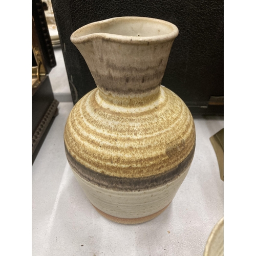 187 - A VINTAGE STONEWARE SET OF FOUR CUPS, BOWL AND JUG