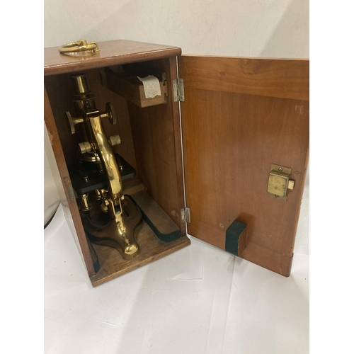 1 - A VINTAGE CASED FLATTERS & GARNETT'S, MANCHESTER 'PRECISION' BRASS MICROSCOPE