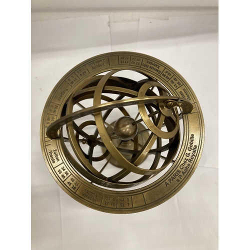 22 - A BRASS DESK REVOLVING GLOBE STYLE COMPASS WITH BIRTH SIGNS