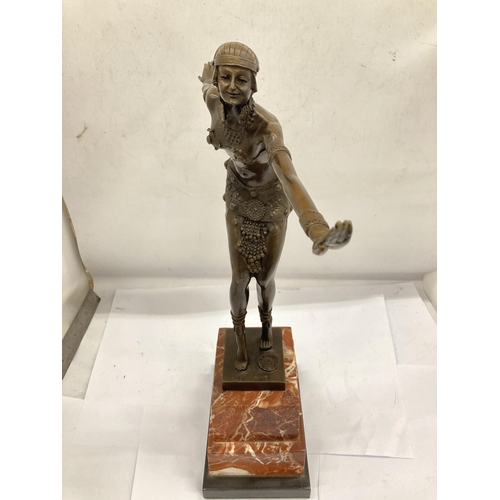 23 - A REPRODUCTION ART DECO STYLE BRONZE MODEL OF A LADY WITH ARMS OUTSTRETCHED, SIGNED CHIPARUS