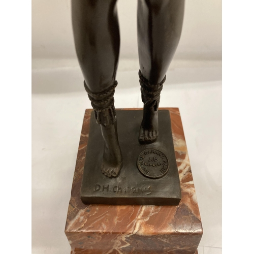 23 - A REPRODUCTION ART DECO STYLE BRONZE MODEL OF A LADY WITH ARMS OUTSTRETCHED, SIGNED CHIPARUS