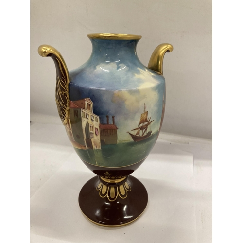 25 - A CAVERSWALL BONE CHINA VASE WITH HAND PAINTED SCENES OF THE RIALTO BRIDGE, VENICE BY R.H SHUTTLEBOT... 