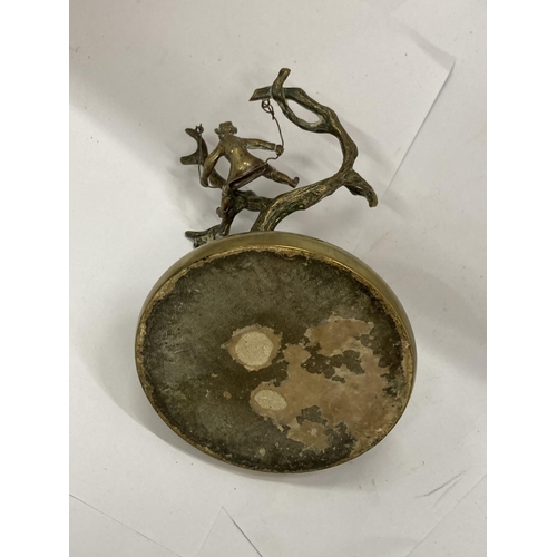 38 - A VINTAGE NOVELTY BRASS INKWELL WITH A SINGING BOY IN A TREE