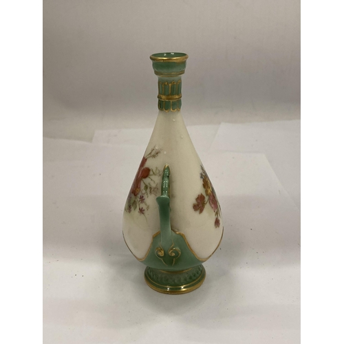 39 - AN ANTIQUE ROYAL WORCESTER HAND PAINTED VASE WITH FLORAL DESIGN