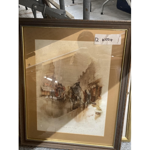 225 - THREE FRAMED PRINTS - PAIR OF STREET SCENES AND A BLUE SKY EXAMPLE