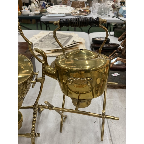 237 - TWO VINTAGE BRASS KETTLES ON STANDS