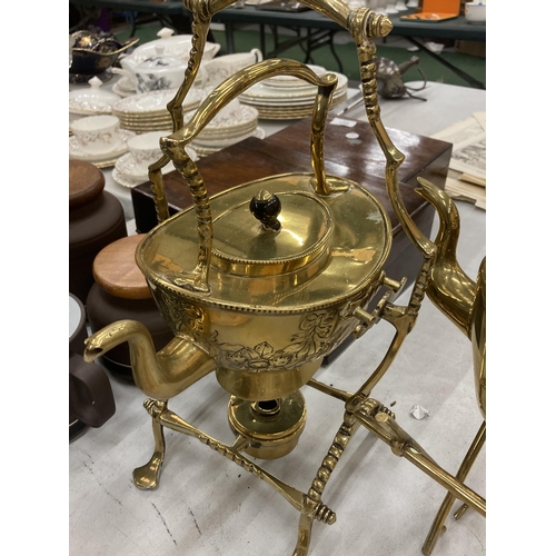 237 - TWO VINTAGE BRASS KETTLES ON STANDS