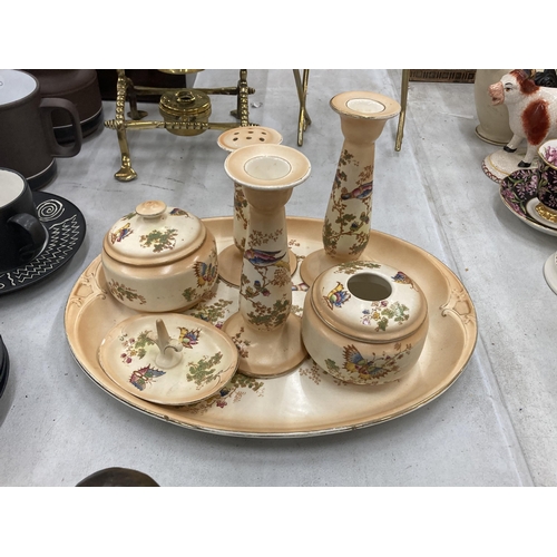 238 - A VINTAGE CERAMIC DRESSING TABLE SET WITH BIRD AND FLORAL DESIGN