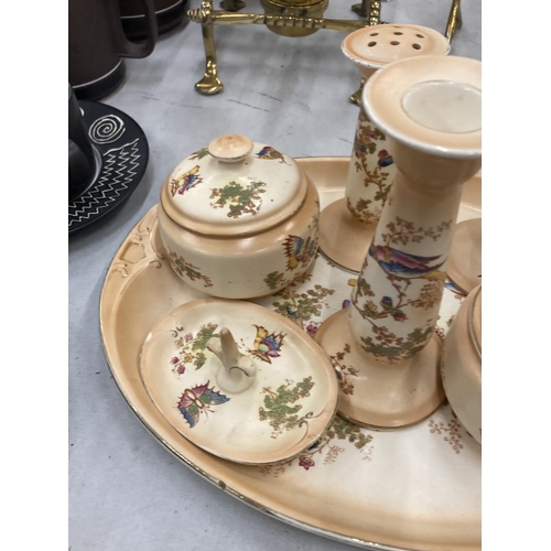 238 - A VINTAGE CERAMIC DRESSING TABLE SET WITH BIRD AND FLORAL DESIGN