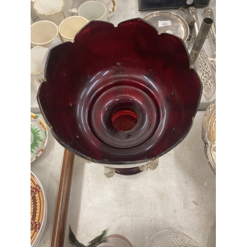 245 - A VINTAGE BOHEMIAN RUBY GLASS TABLE LUSTRE