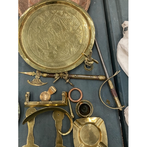 266 - A MIXED LOT OF METALWARES - COPPER AND BRASS TRAYS ETC