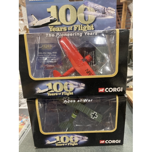 271 - TWO BOXED CORGI 100 YEARS OF FLIGHT PLANES TO INCLUDE A LOCKHEED VEGA 68 AND A FOKKER DR1