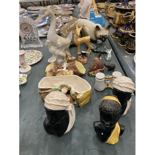 288 - A MIXED LOT OF CERAMICS, CAT FIGURE, FURTHER ANIMAL FIGURES ETC