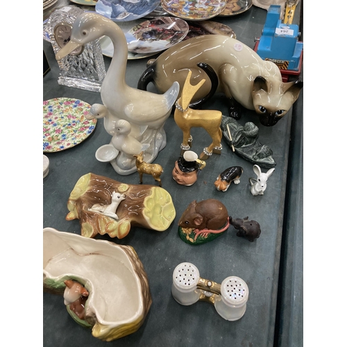 288 - A MIXED LOT OF CERAMICS, CAT FIGURE, FURTHER ANIMAL FIGURES ETC