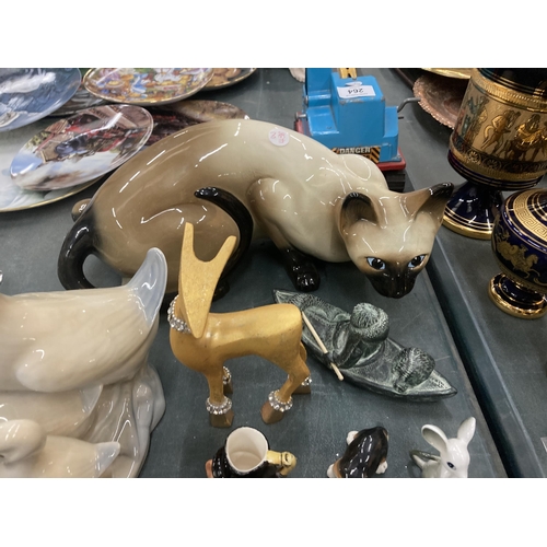 288 - A MIXED LOT OF CERAMICS, CAT FIGURE, FURTHER ANIMAL FIGURES ETC