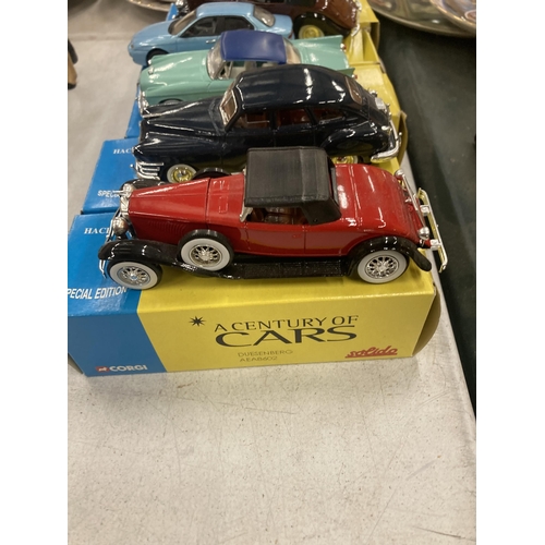 294 - FIVE BOXED CORGI 'A CENTURY OF CARS' TO INCLUDE A STUDEBACK SILVER HAWK, CHRYSLER WINDSOR, DUENENBER... 