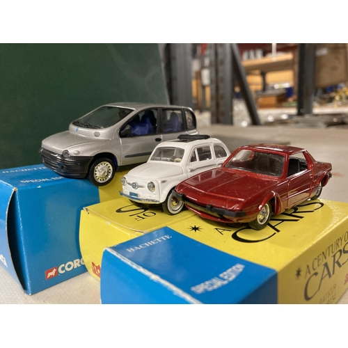 1006 - THREE BOXED CORGI 'A CENTURY OF CARS' TO INCLUDE A FIAT 500, X19 AND A MULTIPLA