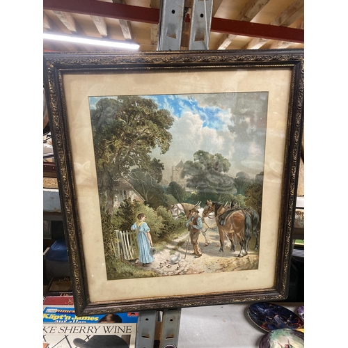 1008 - A FRAMED PRINT OF A COUNTRYSIDE SCENE