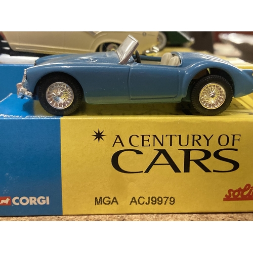 935 - FOUR BOXED CORGI 'A CENTURY OF CARS' TO INCLUDE AN MGA, SIMBA, DELOGE COUP DE VILLE AND A PANHARD ET... 