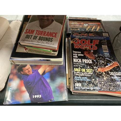 944 - A HISTORIC GOLF CABINET PLUS 11 GOLFING BOOKS AND 12 GOLFING MAGAZINES