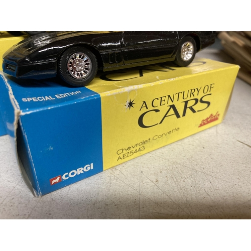 972 - THREE BOXED CORGI 'A CENTURY OF CARS' TO INCLUDE A CHEVROLET CORVETTE, 1950, AND A CORVETTE JNI