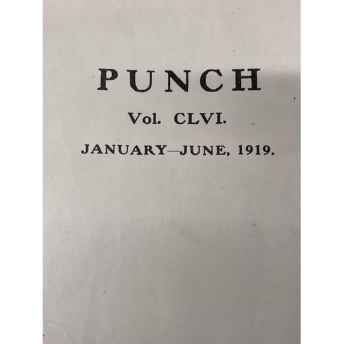 987 - THREE 1919 PUNCH BOOKS TO INCLUDE 'MR PUNCH'S HISTORY OF THE GREAT WAR', 'PUNCH VOLUME CLVI' AND 'CA... 