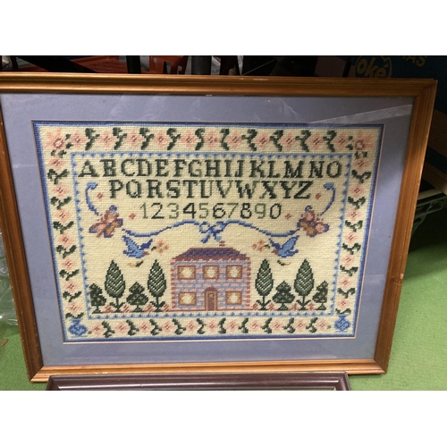 992 - TWO FRAMED PICTURES - ALPHABET EMBROIDERY AND EGYPTIAN EXAMPLE