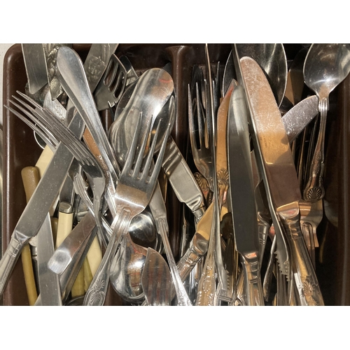 997 - A GROUP OF SILVER PLATED FLATWARE AND STAINLESS STEEL DISHES