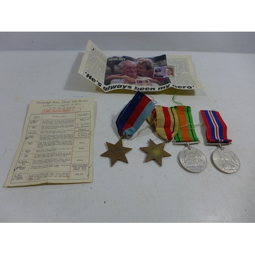 328 - A GROUP OF WORLD WAR II MEDALS, 1939-45 STAR, AFRICA STAR, DEFENCE MEDAL AND 1939-45 MEDAL