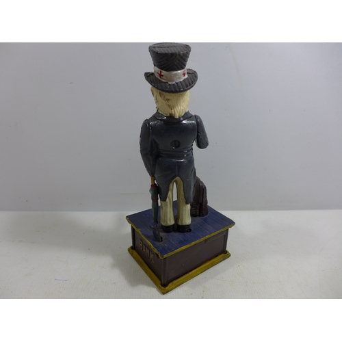 342 - A PAINTED CAST IRON UNCLE SAM MONEY BOX, HEIGHT 27CM