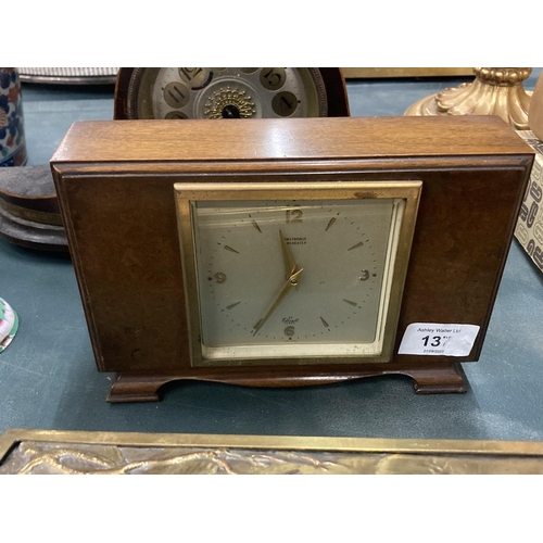 137 - THREE VINTAGE MAHOGANY AND OAK CASED MANTLE CLOCKS