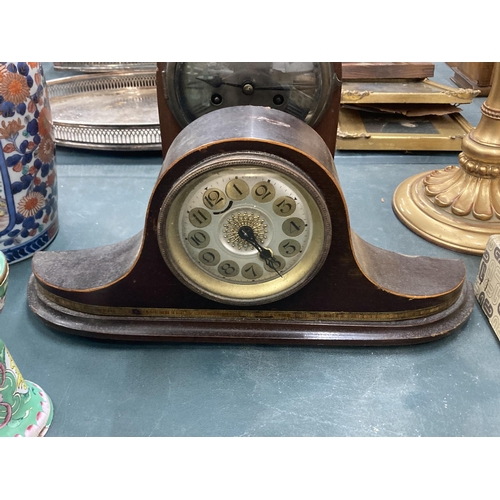 137 - THREE VINTAGE MAHOGANY AND OAK CASED MANTLE CLOCKS