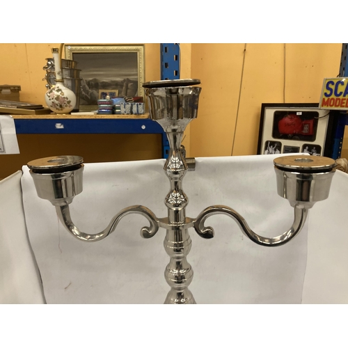 143 - A LARGE CHROME CANDLEABRA, HEIGHT 76CM