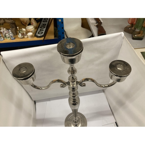 143 - A LARGE CHROME CANDLEABRA, HEIGHT 76CM