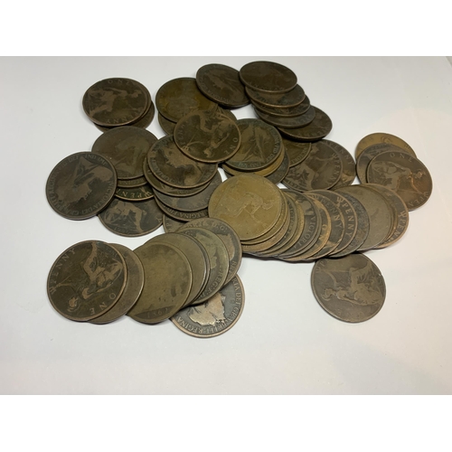 396 - APPROXIMATELY ONE HUNDRED BRITISH PENNIES - APPROX FORTY VICTORIAN PENNIES, 1854, 1856, 1861-1896 & ... 