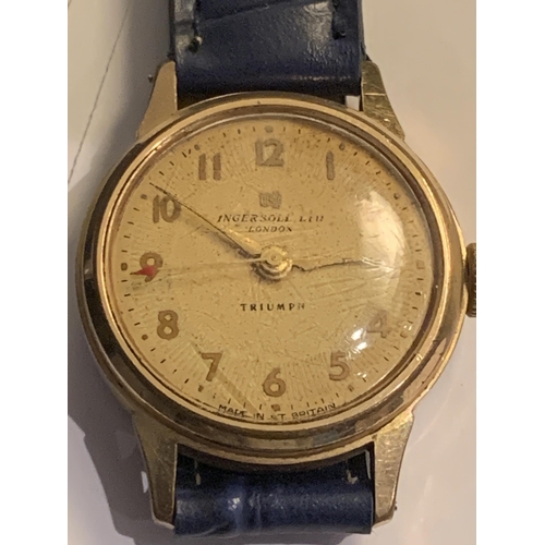 637 - A VINTAGE INGERSOLL LTD LONDON TRIUMPH MECHANICAL WRIST WATCH SEEN WORKING BUT NO WARRANTY