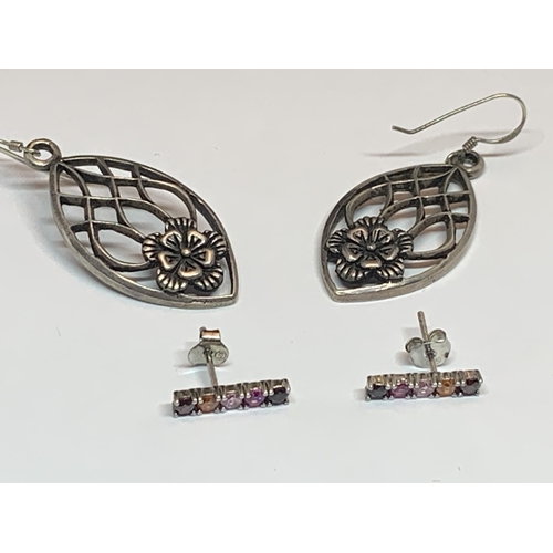 642 - THREE PAIRS OF SILVER EARRINGS