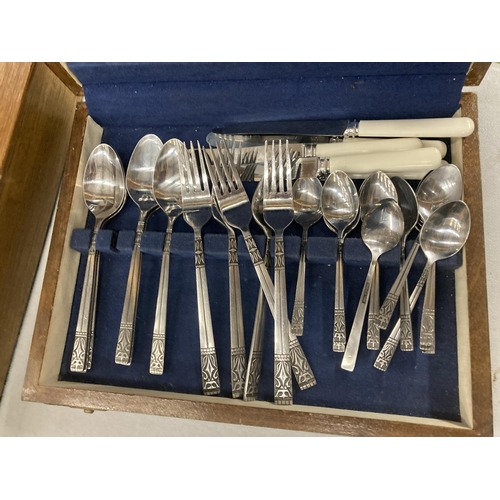 1034 - A VINTAGE WOODEN CASED SET OF FLATWARE