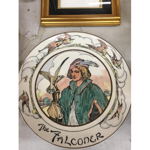 1039 - A SPODE FRAMED DEPICTING A POTTER PLUS A ROYAL DOULTON 'FALCONER' PLATE