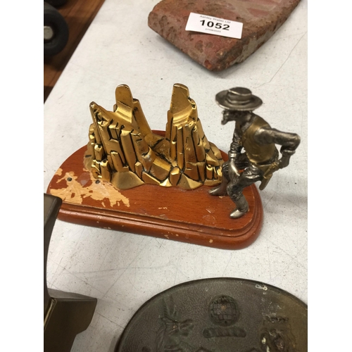 1053 - A SMALL ANVIL, 'COWBOY' POCKET WATCH STAND AND A CAST 'JOHN PORT, MANCHESTER' SAFE PLAQUE