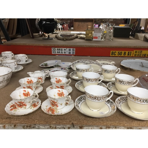 1057 - A VICTORIAN PART TEASET TO INCLUDE FOUR CUPS AND SAUCERS, A CREAM JUG AND SUGAR BOWL PLUS A CHINA TE... 