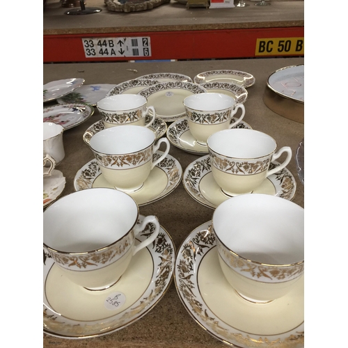 1057 - A VICTORIAN PART TEASET TO INCLUDE FOUR CUPS AND SAUCERS, A CREAM JUG AND SUGAR BOWL PLUS A CHINA TE... 