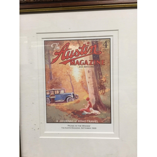 1059 - A PALTE FROM 'THE AUSTIN MAGAZINE' SEPTEMBER 1929 'PICNIC IN THE WOODS' FRAMED AND GLAZED