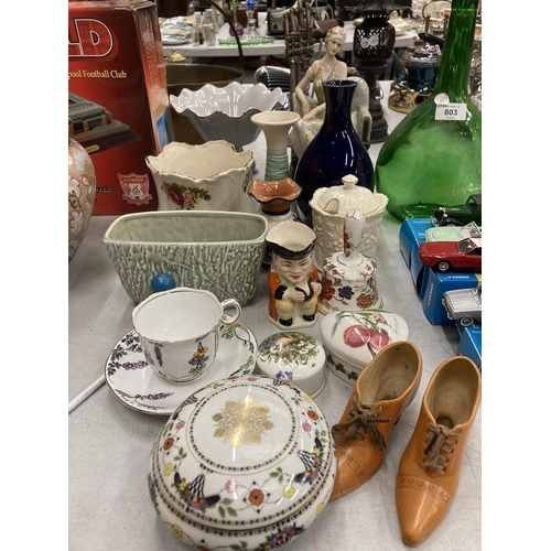 804 - A MIXED LOT OF CERAMICS AND FURTHER ITEMS, ART DECO STYLE FIGURE ETC