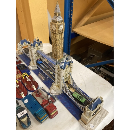 812 - TWO LARGE CARD KIT MODELS OF TOWER BRIDGE AND BIG BEN