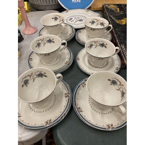 832 - A ROYAL DOULTON OLD COLONY PART TEASET TO INCLUDE A CAKE PLATE, CUPS, SAUCERS AND SIDE PLATES